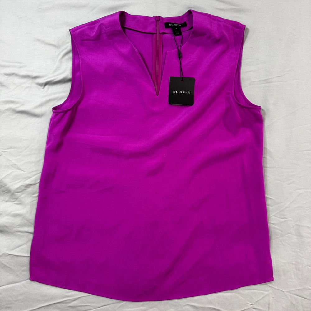 NWT St. John Sleeveless Top Blouse Shirt Womens M Silk Rosewood MSRP $495 Luxury